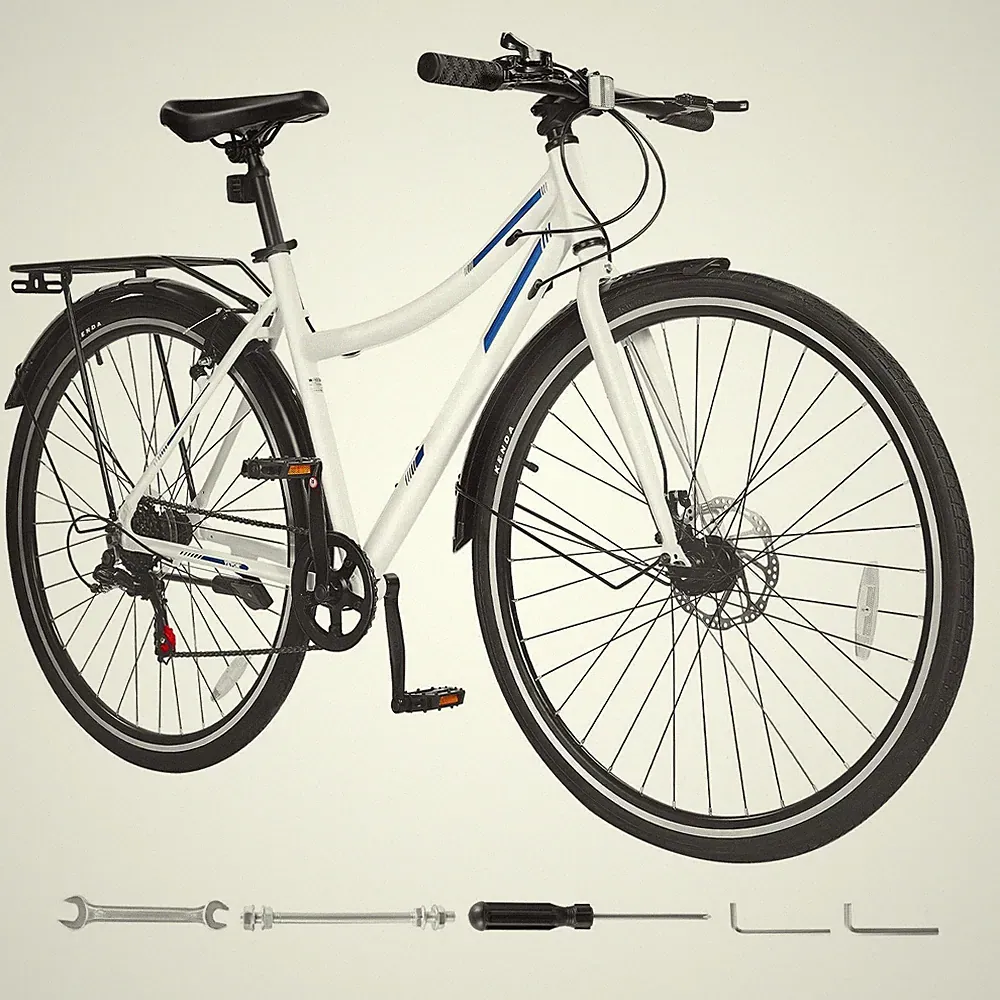 7-Speed Urban Hybrid Bike 700x35C Tires Aluminum Frame 330lb Capacity